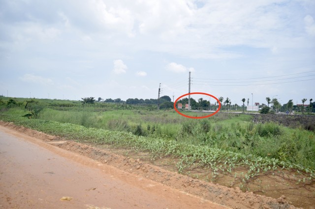 Điểm nhìn từ đường Vành đai 4 đến khu đất đấu giá (vùng khoanh tròn màu đỏ). Ảnh: Nhật Linh