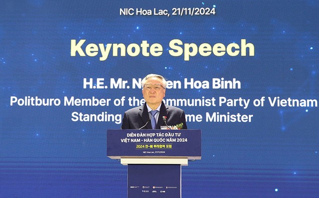 Trong bài phát biểu, Phó thủ tướng thường trực Nguyễn Hòa Bình khẳng định, những thành công trong quan hệ hợp tác Việt Nam - Hàn Quốc có sự góp sức và đồng lòng của cộng đồng doanh nghiệp hai bên.