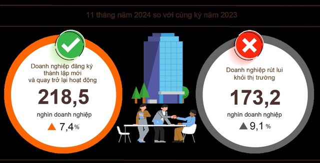 Tình hình đăng ký kinh doanh 11 tháng đầu năm 2024. Nguồn: Tổng cục Thống kê