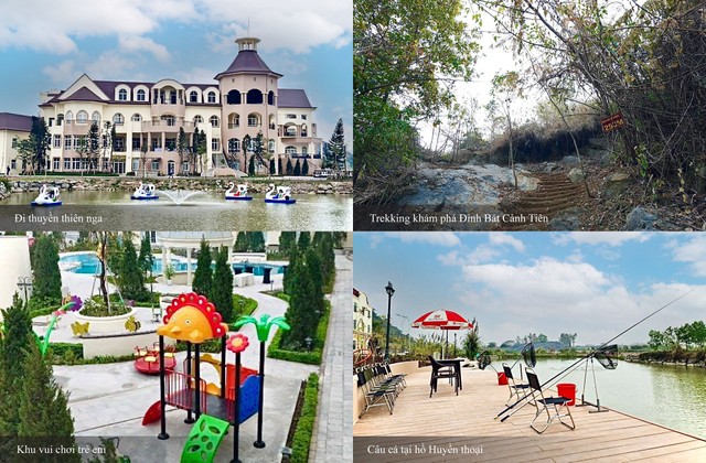 Các hoạt động vui chơi giải trí ngoài trời vô cùng hấp dẫn như đi thuyền thiên nga, đi bộ leo núi trekking khám phá đỉnh Bát Cảnh Tiên, khu vui chơi cho trẻ em, câu cá… phù hợp cho các hoạt động tập thể gia đình, các sự kiện quan trọng của tổ chức, doanh nghiệp