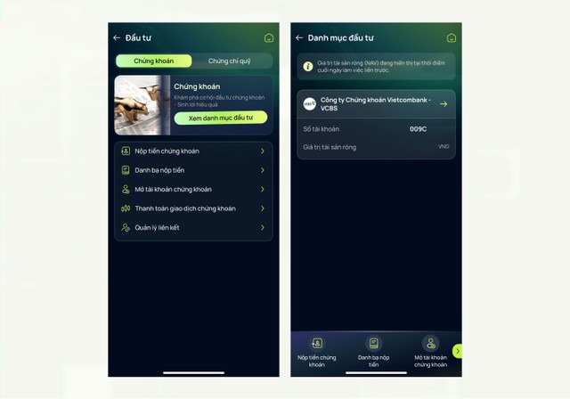 Khách hàng có thể liên kết tài khoản, quản lý danh mục chứng khoán ngay trên tài khoản ngân hàng