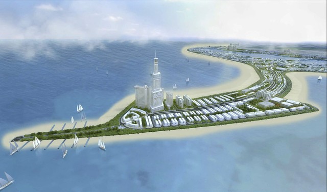 Tháp biểu tượng cao 108 tầng nằm ở khu vực mũi Hải Đăng là công trình điểm nhấn chính tại phân khu C