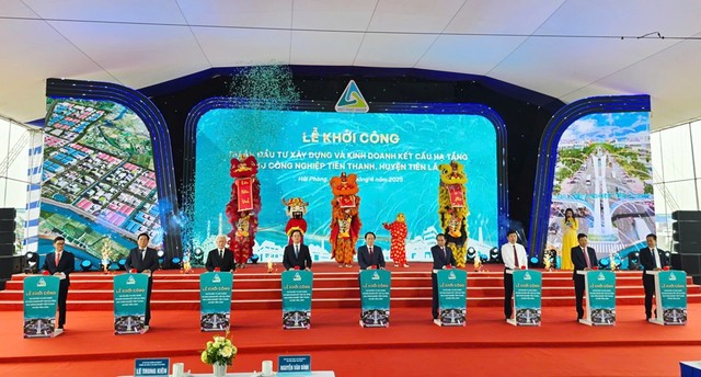 Lễ khởi công Dự án đầu tư xây dựng và kinh doanh kết cấu hạ tầng khu công nghiệp Tiên Thanh. Ảnh: Thanh Sơn