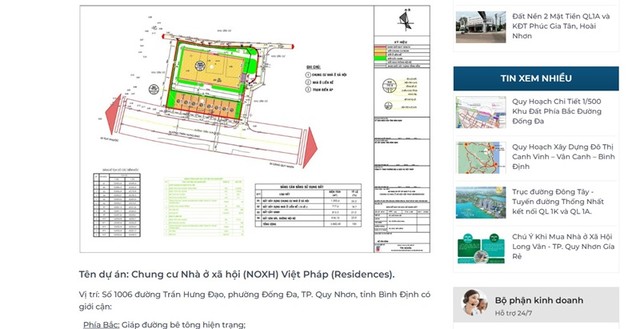 Thông tin giới thiệu Dự án Nhà ở xã hội tại khu đất số 1006 Trần Hưng Đạo trên website của 1 công ty bất động sản tại Quy Nhơn.