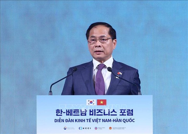Phó Thủ tướng Bùi Thanh Sơn khẳng định, Việt Nam cam kết tạo mọi điều kiện thuận lợi để tăng cường thu hút thêm các doanh nghiệp Hàn Quốc đến đầu tư tại Việt Nam và hỗ trợ các nhà đầu tư Hàn Quốc hiện hữu có cơ hội mở rộng đầu tư, tạo tiền đề cho sự phát triển thành công, bền vững, lâu dài - Ảnh: TTXVN