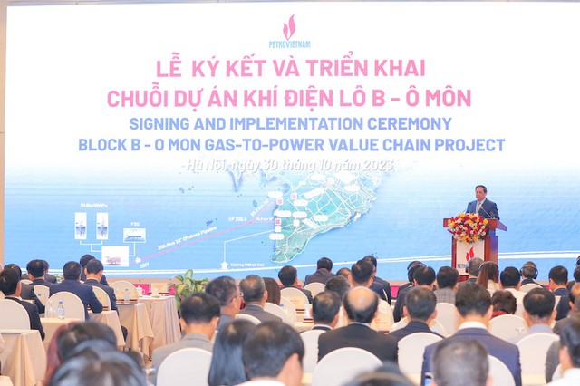 Thủ tướng Chính phủ Phạm Minh Chính dự và phát biểu chỉ đạo tại Lễ ký kết và triển khai Chuỗi dự án khí điện Lô B - Ô Môn hồi tháng 10/2023.