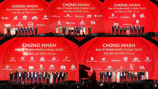 Đại diện đơn vị tư vấn chiến lược và triển khai Big Four trao chứng nhận phân phối chínhthức dự án La Tiên Villa cho gần 50 đại lý &amp; liên minh.