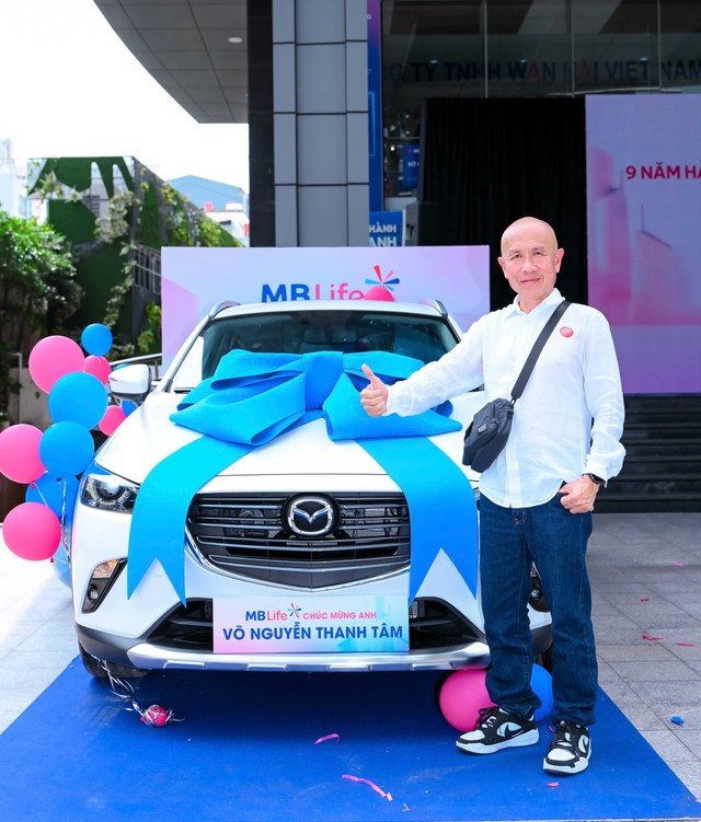 Khách hàng Võ Nguyễn Thanh Tâm - khách hàng thuộc chi nhánh Quận 5 - TP. Hồ Chí Minh cùng giải thưởng ô tô Madza CX3.