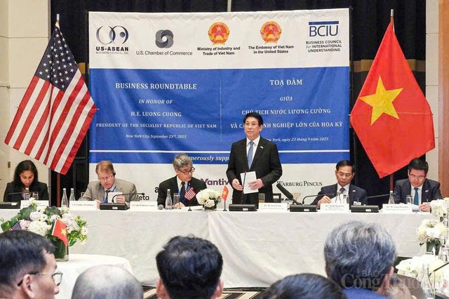 Chủ tịch nước Lương Cường khẳng định, Việt Nam tạo mọi điều kiện thuận lợi để doanh nghiệp Mỹ đầu tư. Ảnh: Nguyên Minh.