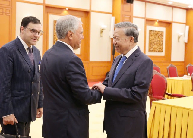 Tổng Bí thư Tô Lâm đón Chủ tịch Đuma Quốc gia Nga.