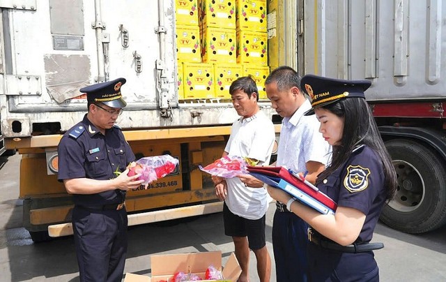 Công chức hải quan kiểm tra hàng hóa xuất khẩu. Ảnh tư liệu.