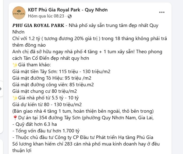 Một thông tin quảng cáo Dự án Phú Gia Royal Park Quy Nhơn của đại lý phân phối. Một thông tin quảng cáo Dự án Phú Gia Royal Park Quy Nhơn của đại lý phân phối.