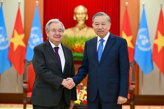 Tổng Bí thư Tô Lâm và Tổng Thư ký Liên hợp quốc António Guterres.