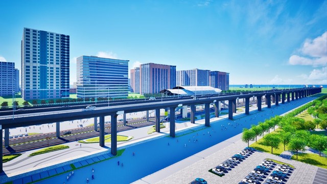 Một nhà ga tuyến monorail của Dự án đầu tư xây dựng Trục đại lộ cảnh quan sông Hồng.