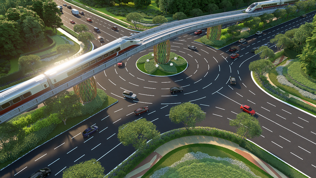 Tuyến đường sắt đô thị (LRT) dài 18km kết nối sân bay tới trung tâm hội nghị APEC và khu vực Nam đảo, từng bước hình thành hệ thống giao thông xanh.