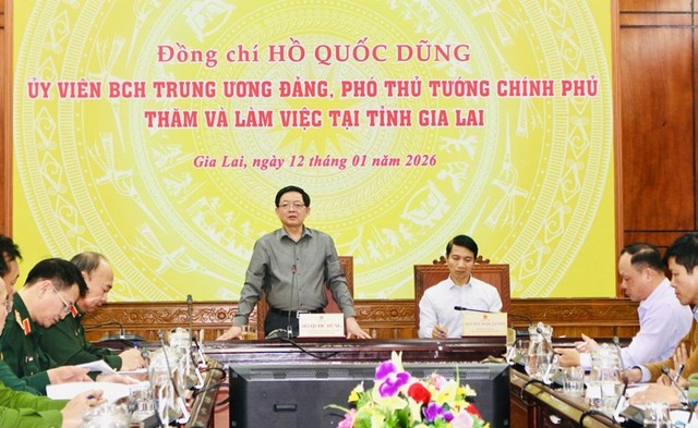Phó Thủ tướng Hồ Quốc Dũng phát biểu kết luận liên quan đến tình hình triển khai "Chiến dịch Quang Trung" tại tỉnh Gia Lai. Ảnh: Ngọc Minh.