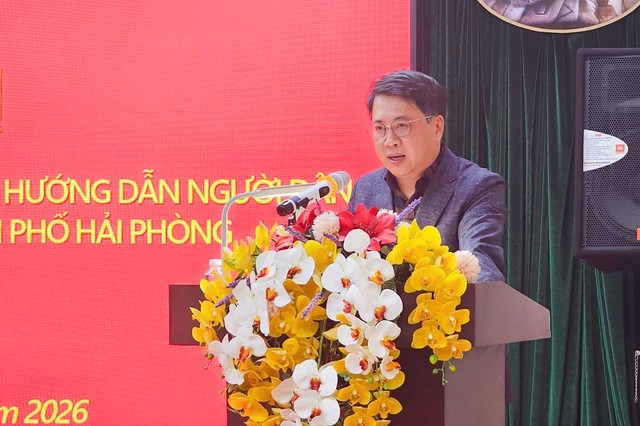 Ông Nguyễn Thành Hưng, Giám đốc Sở Xây dựng Hải Phòng phát biểu tại hội nghị công bố quyết định thành lập Tổ công tác chuyên trách về nhà ở xã hội