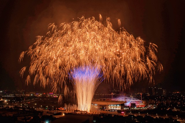 Hình tượng cây tre Việt Nam – một trong những màn pháo hoa “gây sốt” sau đại nhạc hội pháo hoa “Dưới lá cờ vẻ vang của Đảng”. Ảnh: Ánh Dương