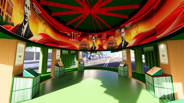 Phối cảnh Không gian văn hóa Hồ Chí Minh giới thiệu gần 70 tựa sách giấy, bản điện tử và sách nói thuộc Tủ sách Di sản Hồ Chí Minh.