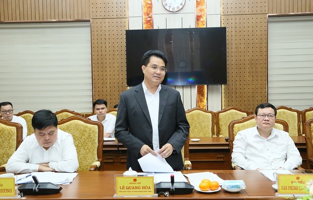 Phó Chủ tịch UBND tỉnh Lê Quang Hòa phát biểu tại buổi làm việc.