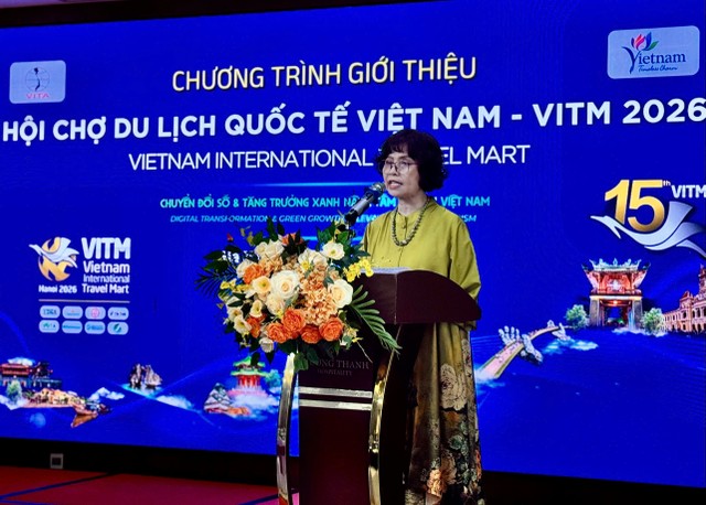 Bà Cao Thị Ngọc Lan, Phó Chủ tịch thường trực Hiệp hội Du lịch Việt Nam thông tin về Hội chợ Du lịch Quốc tế Việt Nam - VITM 2026. Ảnh: Hồng Hạnh Bà Cao Thị Ngọc Lan, Phó Chủ tịch thường trực Hiệp hội Du lịch Việt Nam thông tin về Hội chợ Du lịch Quốc tế Việt Nam - VITM 2026. Ảnh: Hồng Hạnh