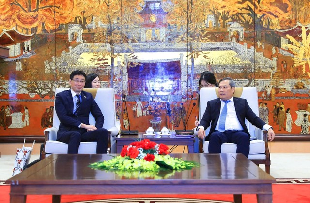 Chủ tịch UBND TP. Hà Nội Vũ Đại Thắng tiếp ông Wakabayashi Koichi. Ảnh: Lê Hải