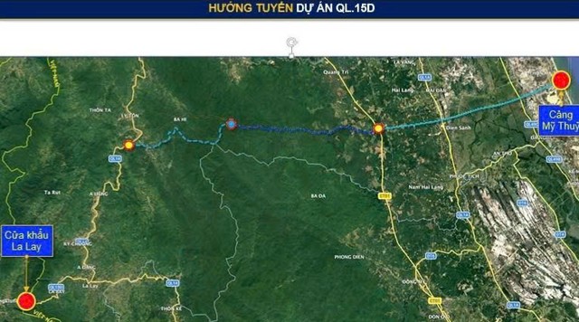 Hướng tuyến Quốc lộ 15D đoạn từ cao tốc Cam Lộ- La Sơn đến đường Hồ Chí Minh nhánh Tây nhà đầu tư đề xuất.