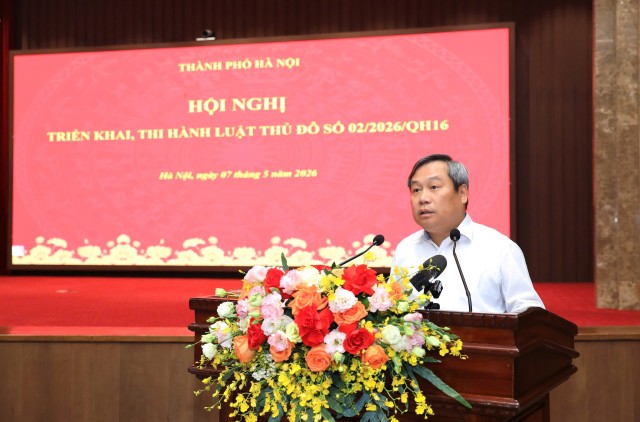 Chủ tịch UBND TP. Hà Nội Vũ Đại Thắng phát biểu tại Hội nghị.