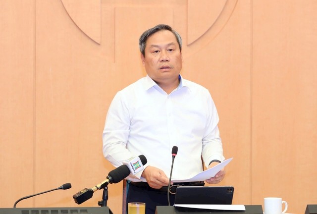 Chủ tịch UBND TP. Hà Nội Vũ Đại Thắng phát biểu tại cuộc họp. Chủ tịch UBND TP. Hà Nội Vũ Đại Thắng phát biểu tại cuộc họp.