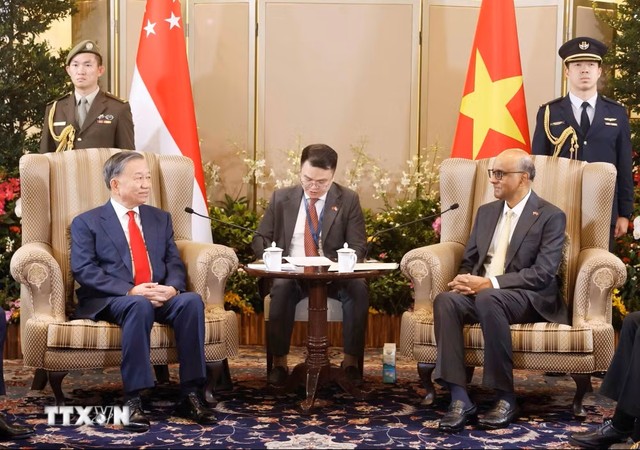 Ngay sau lễ đón, Tổng Bí thư, Chủ tịch nước Tô Lâm hội đàm Tổng thống Singapore Tharman Shanmugaratnam. (Ảnh: Thống Nhất/TTXVN) Ngay sau lễ đón, Tổng Bí thư, Chủ tịch nước Tô Lâm hội đàm Tổng thống Singapore Tharman Shanmugaratnam. (Ảnh: Thống Nhất/TTXVN)