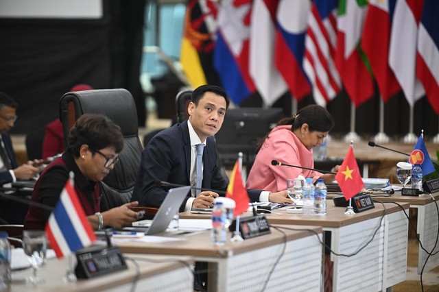 Thứ trưởng Bộ Ngoại giao Đặng Hoàng Giang, Trưởng đoàn Quan chức cao cấp (SOM) ASEAN Việt Nam phát biểu tại hội nghị.