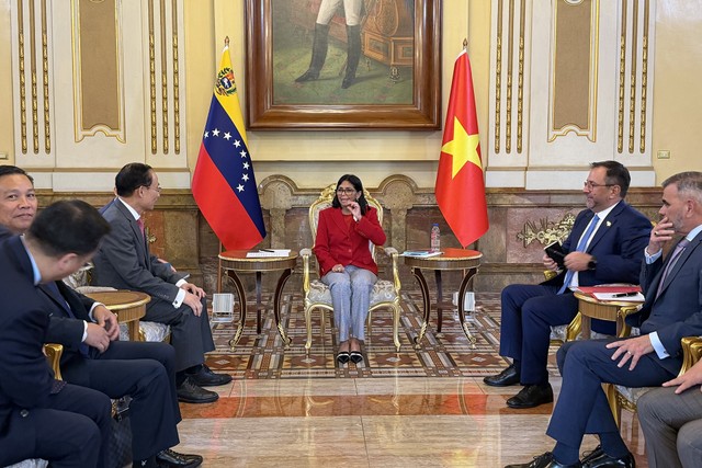 Bộ trưởng Lê Hoài Trung hội kiến Tổng thống lâm thời Delcy Rodriguez Gomes.