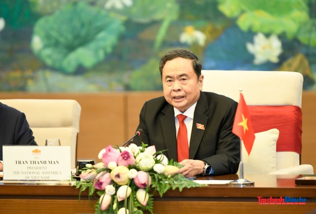 Chủ tịch Quốc hội Trần Thanh Mẫn phát biểu tại hội đàm. Ảnh: Đức Thanh Chủ tịch Quốc hội Trần Thanh Mẫn phát biểu tại hội đàm. Ảnh: Đức Thanh