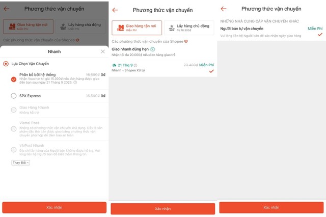 Trên nền tảng thương mại điện tử Shopee, mỗi đơn hàng lại có một trạng thái lựa chọn nhà giao hàng khác nhau.