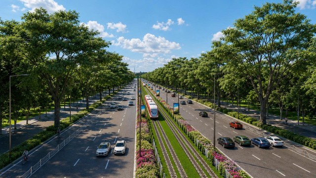 LRT được vận hành trên trục ĐT.975 – những mắt xích trong chuỗi hạ tầng đang được triển khai đồng thời tại Phú Quốc. Ảnh minh họa: Sun Group. LRT được vận hành trên trục ĐT.975 – những mắt xích trong chuỗi hạ tầng đang được triển khai đồng thời tại Phú Quốc. Ảnh minh họa: Sun Group.