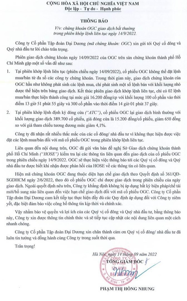 Văn bản OGC gửi HOSE