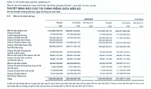 Nguồn BCTC riêng soát xét 6 tháng 2022 của OCH