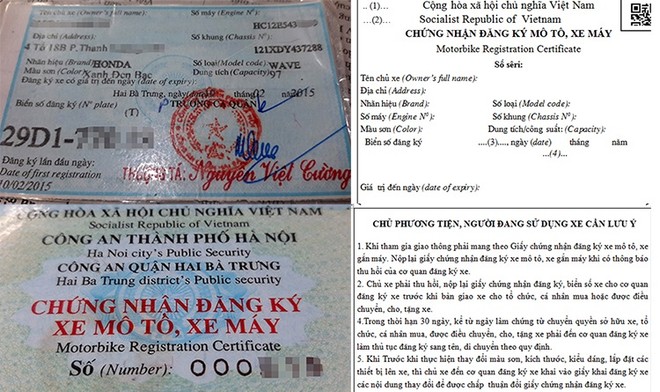 Giấy đăng ký xe đang được sử dụng (bên trái) và mẫu dự kiến áp dụng.