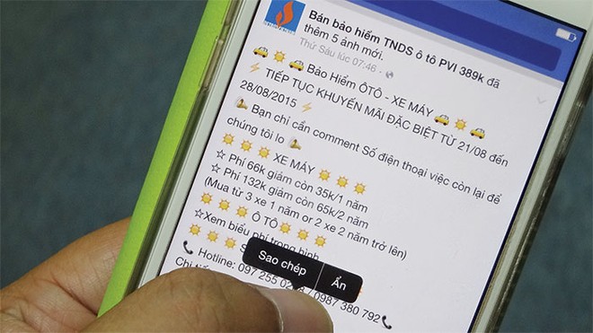 Rất nhiều các trang rao bán bảo hiểm bắt buộc trên Facebook