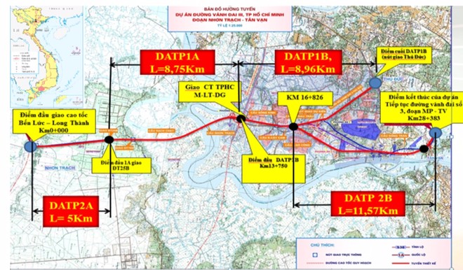 Bản đồ Dự án thành phần 2 (đoạn 2A, 2B) thuộc Dự án đầu tư xây dựng đoạn Tân Vạn – Nhơn Trạch