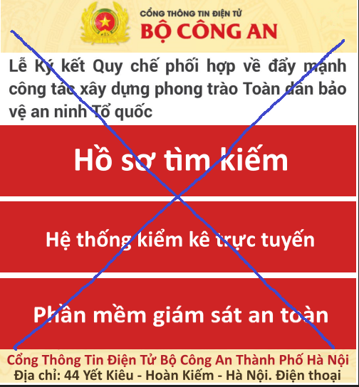 Hinh ảnh trang mạng giả mạo Cổng thông tin điện tử Bộ Công an