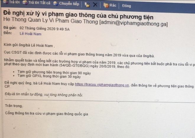 Nội dung thư điện tử từ các đối tượng lừa đảo