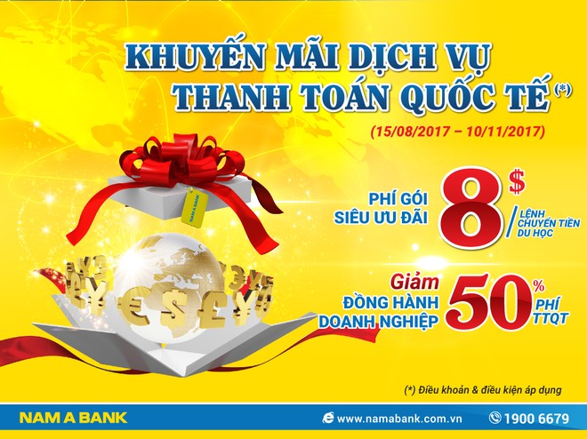 Nam A Bank giảm nhiều loại phí dịch vụ thanh toán quốc tế 