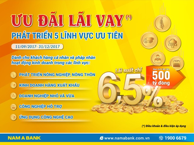 Nam A Bank ưu đãi lãi vay phát triển 5 lĩnh vực ưu tiê