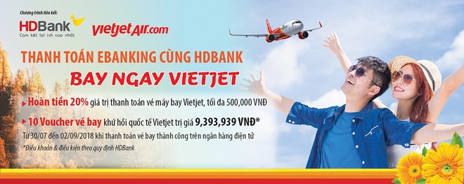 Bay cùng Vietjet với ưu đãi thanh toán eBanking HDBank