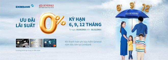 Eximbank ưu đãi trả góp 0% cho chủ thẻ thanh toán phí bảo hiểm Generali 