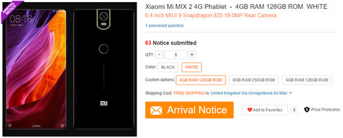 Mi Mix 2 có thể được trang bị RAM 8 GB.