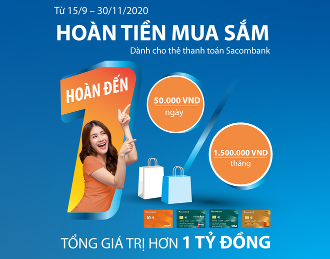 Chủ thẻ thanh toán Sacombank được hoàn tiền mỗi ngày khi mua sắm