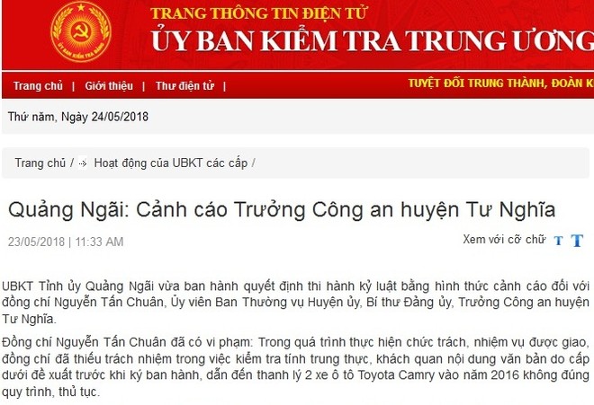 Ủy ban kiểm tra 2 tỉnh thi hành kỷ luật cán bộ