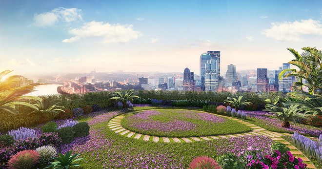 Một phần khu “vườn chân mây” trên tầng thượng Imperia Sky Garden.